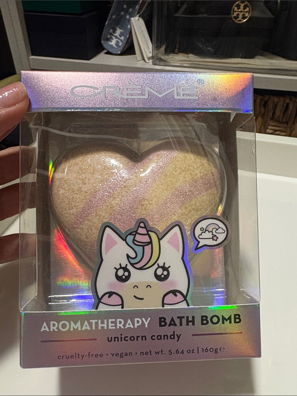 Bath Bomb CREME Unicorn Candy Heart Aromatherapy Bath Bomb - Pastel Pink & Crea